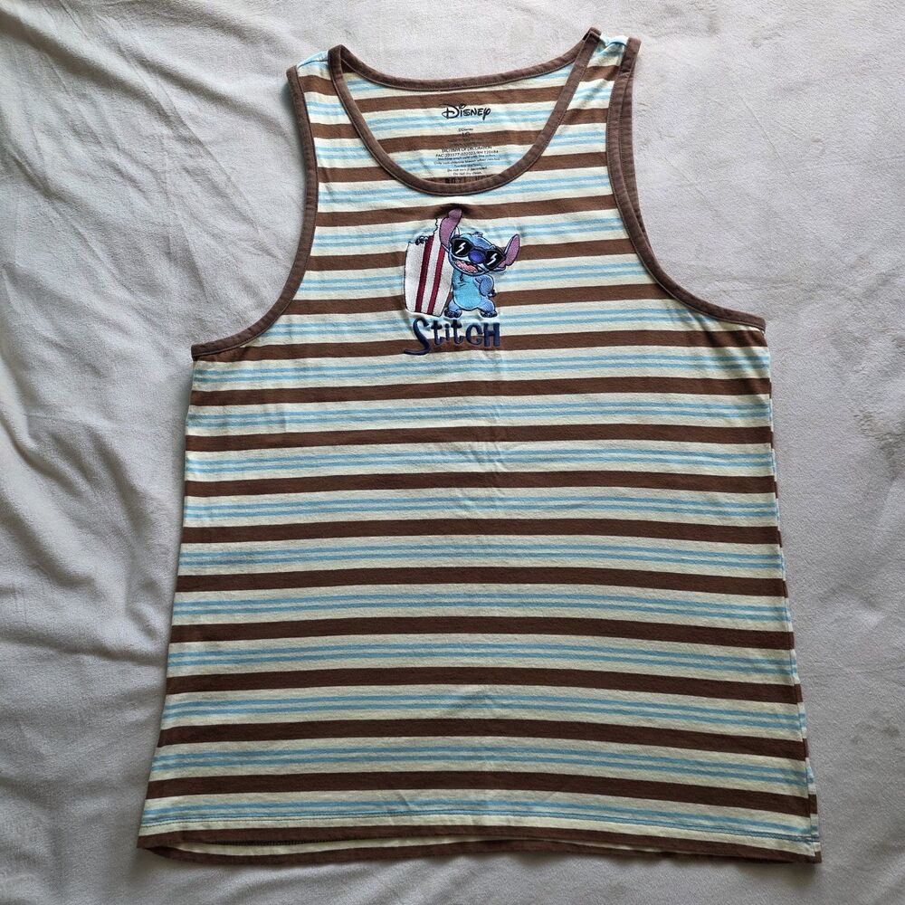 Disney Stitch Tank Top Women’s Large BoxLunch Striped Embroidered Graphic Cotton